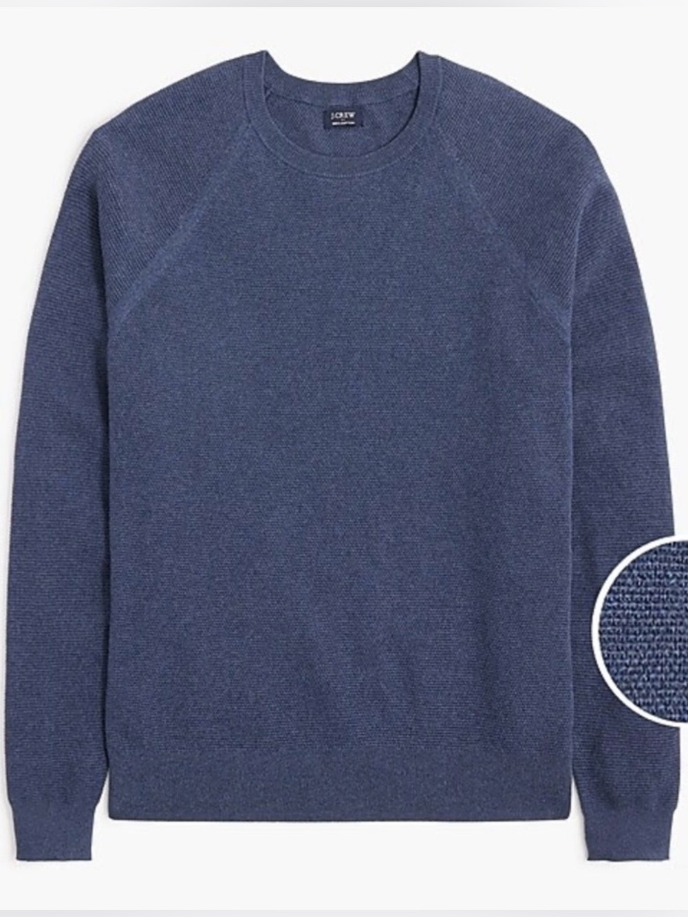 NWT J. Crew Cotton Seed-stitch Crewneck Sweater Cotton Raglan Sleeve Large Blue